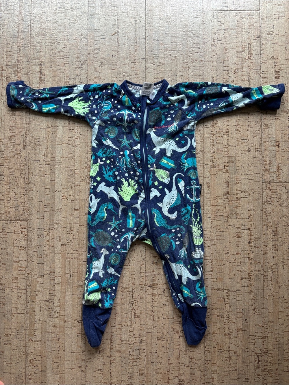 Bonds Wondersuit - Navy Ocean Print Footed One-Piece for Kids